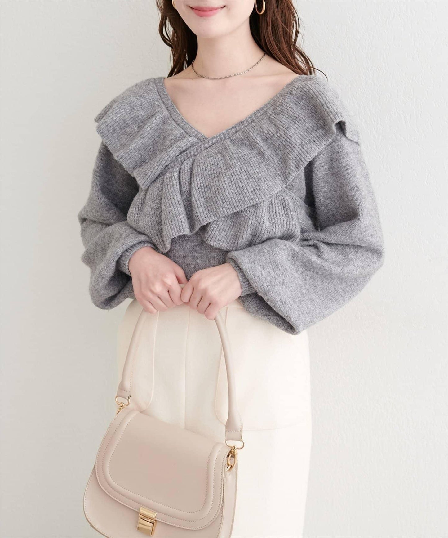 【natural couture】交叉荷葉邊針織衫