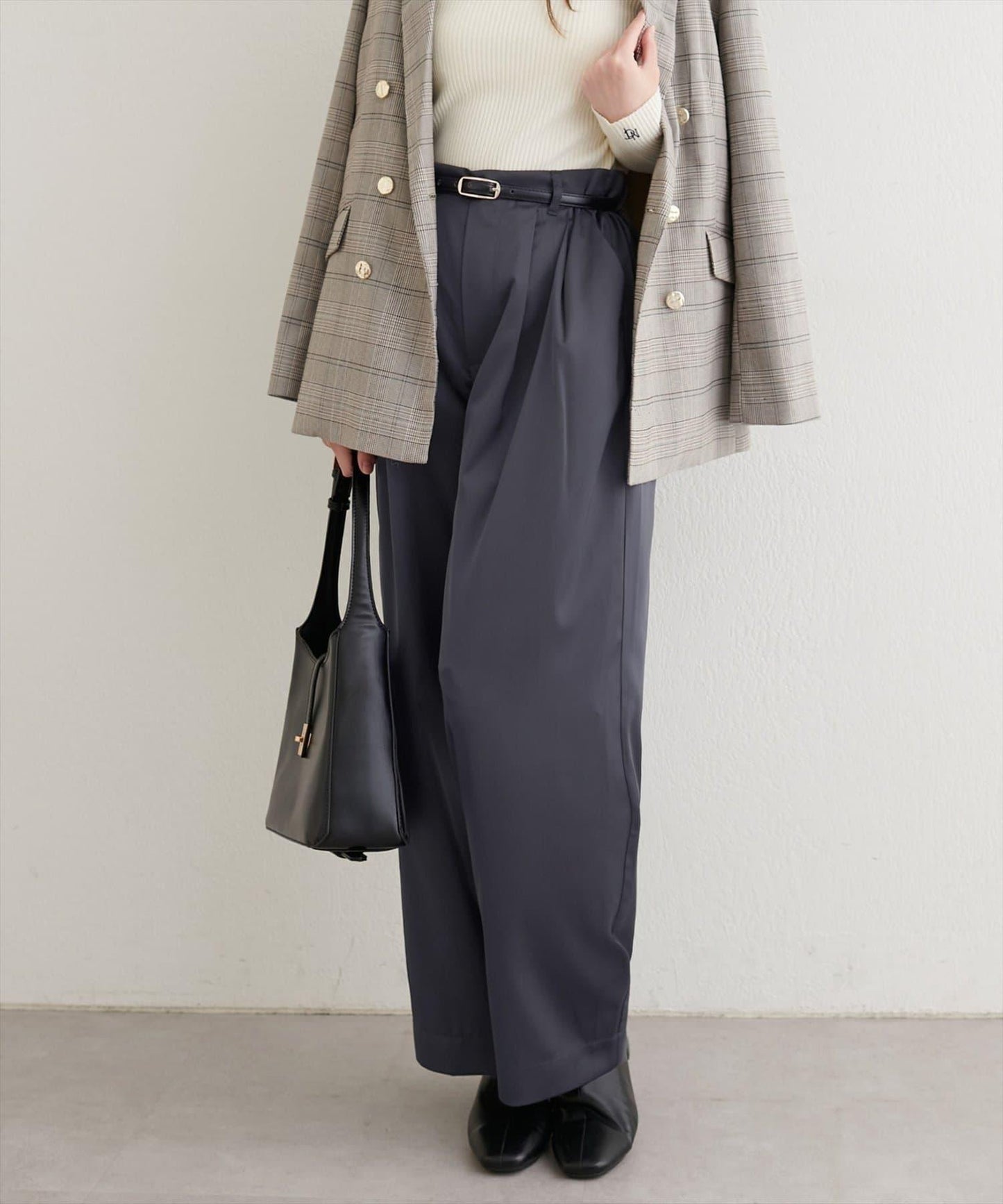 【natural couture】褶皺緞面長褲