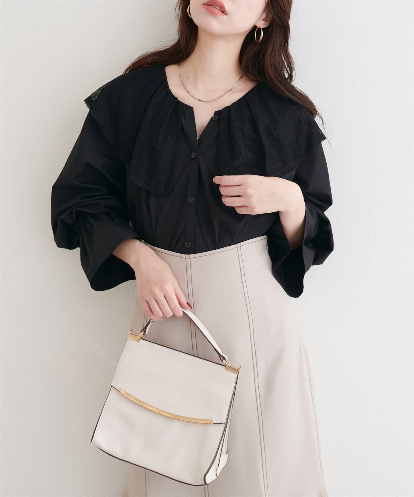 【natural couture】蕾絲斗篷領襯衫