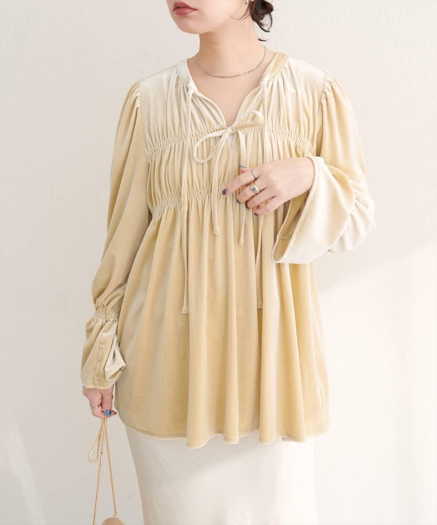 【natural couture】【canami】2WAY蝴蝶結天鵝絨襯衫