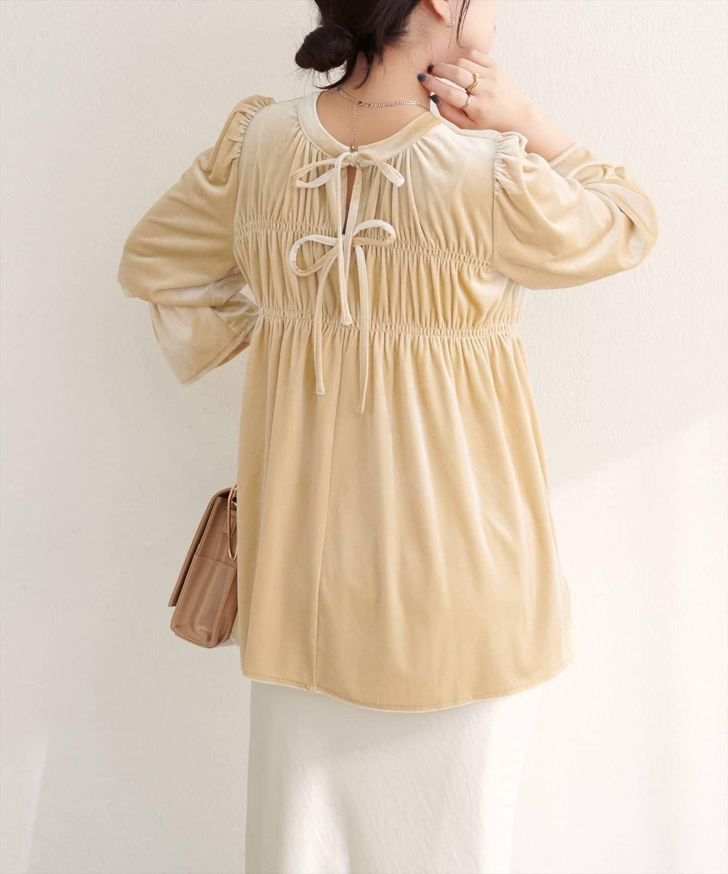 【natural couture】【canami】2WAY蝴蝶結天鵝絨襯衫