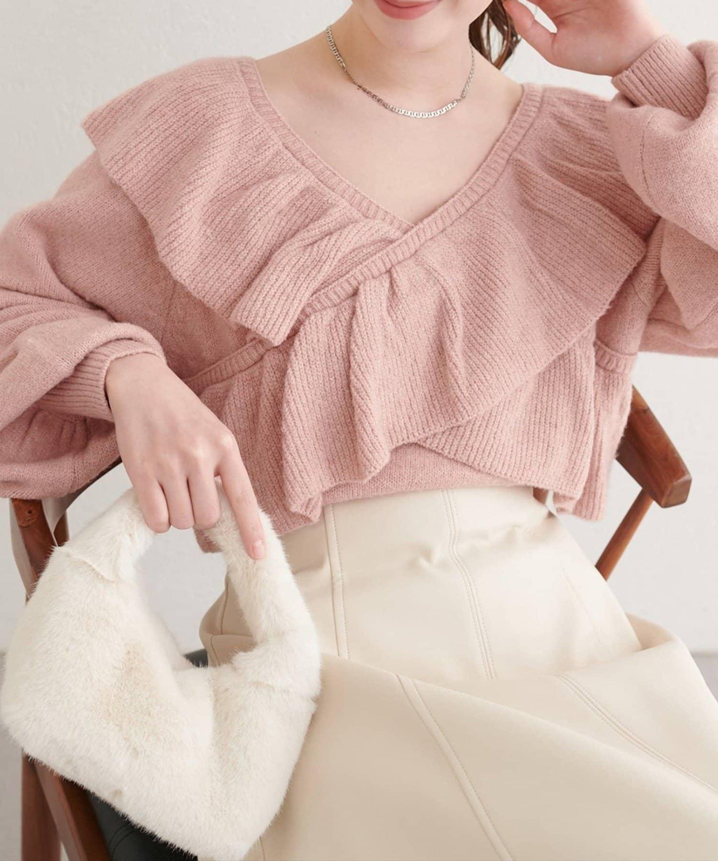 【natural couture】交叉荷葉邊針織衫