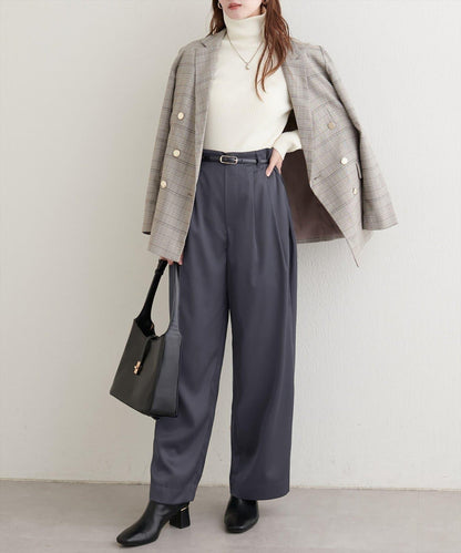 【natural couture】褶皺緞面長褲