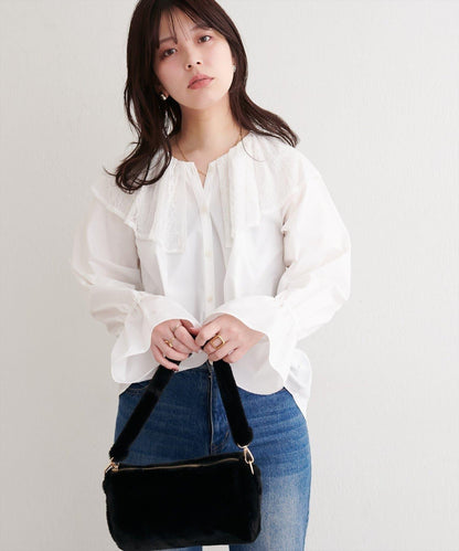 【natural couture】蕾絲斗篷領襯衫