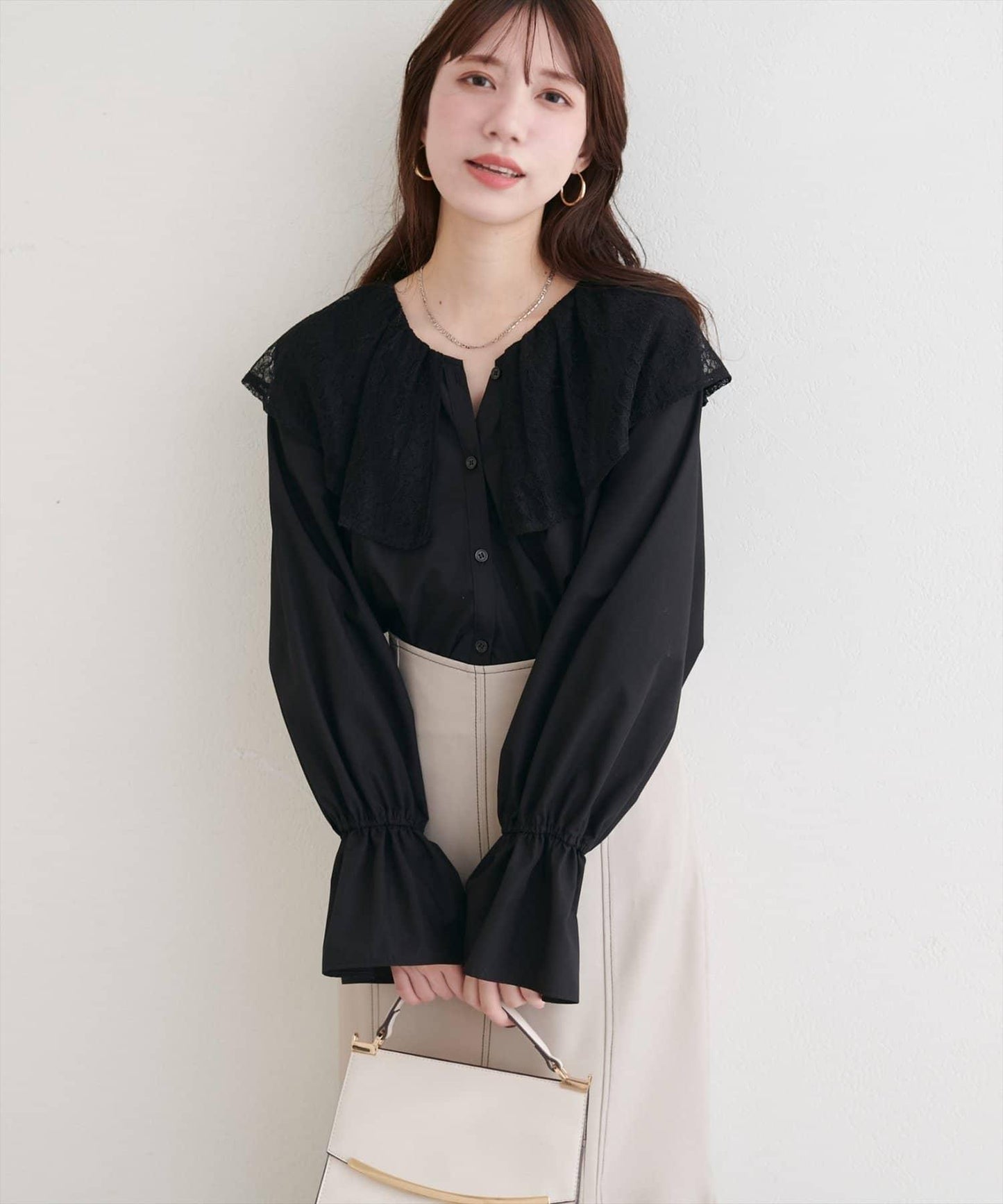 【natural couture】蕾絲斗篷領襯衫