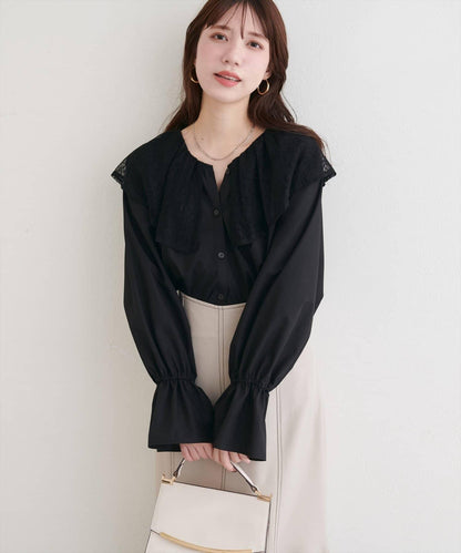 【natural couture】蕾絲斗篷領襯衫