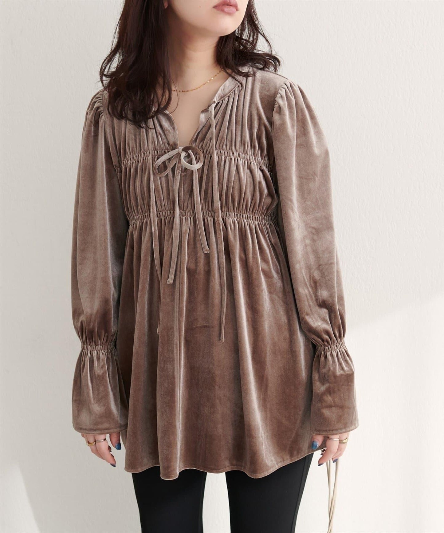 【natural couture】【canami】2WAY蝴蝶結天鵝絨襯衫