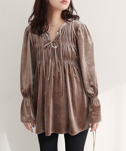 【natural couture】【canami】2WAY蝴蝶結天鵝絨襯衫