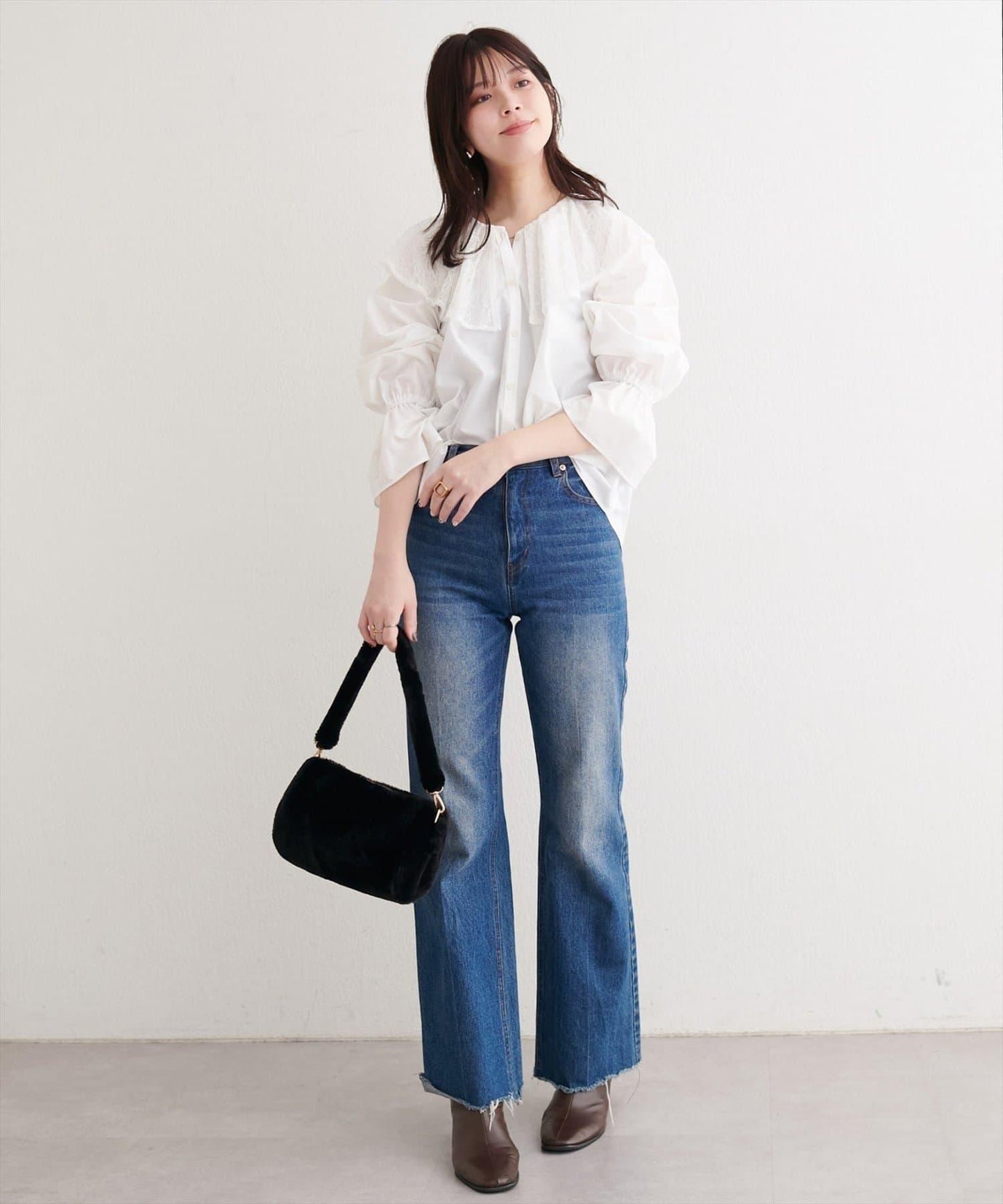 【natural couture】蕾絲斗篷領襯衫