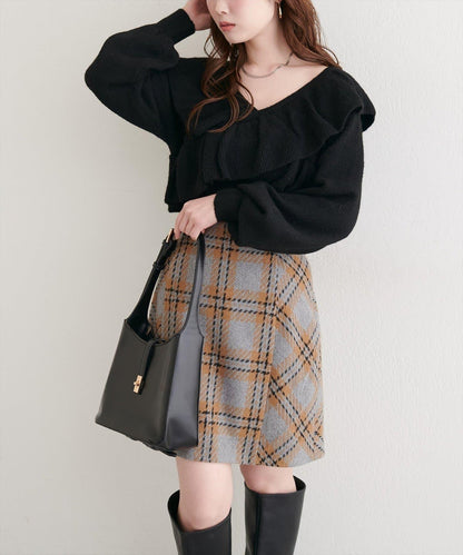 【natural couture】交叉荷葉邊針織衫