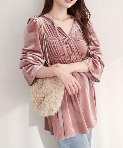 【natural couture】【canami】2WAY蝴蝶結天鵝絨襯衫