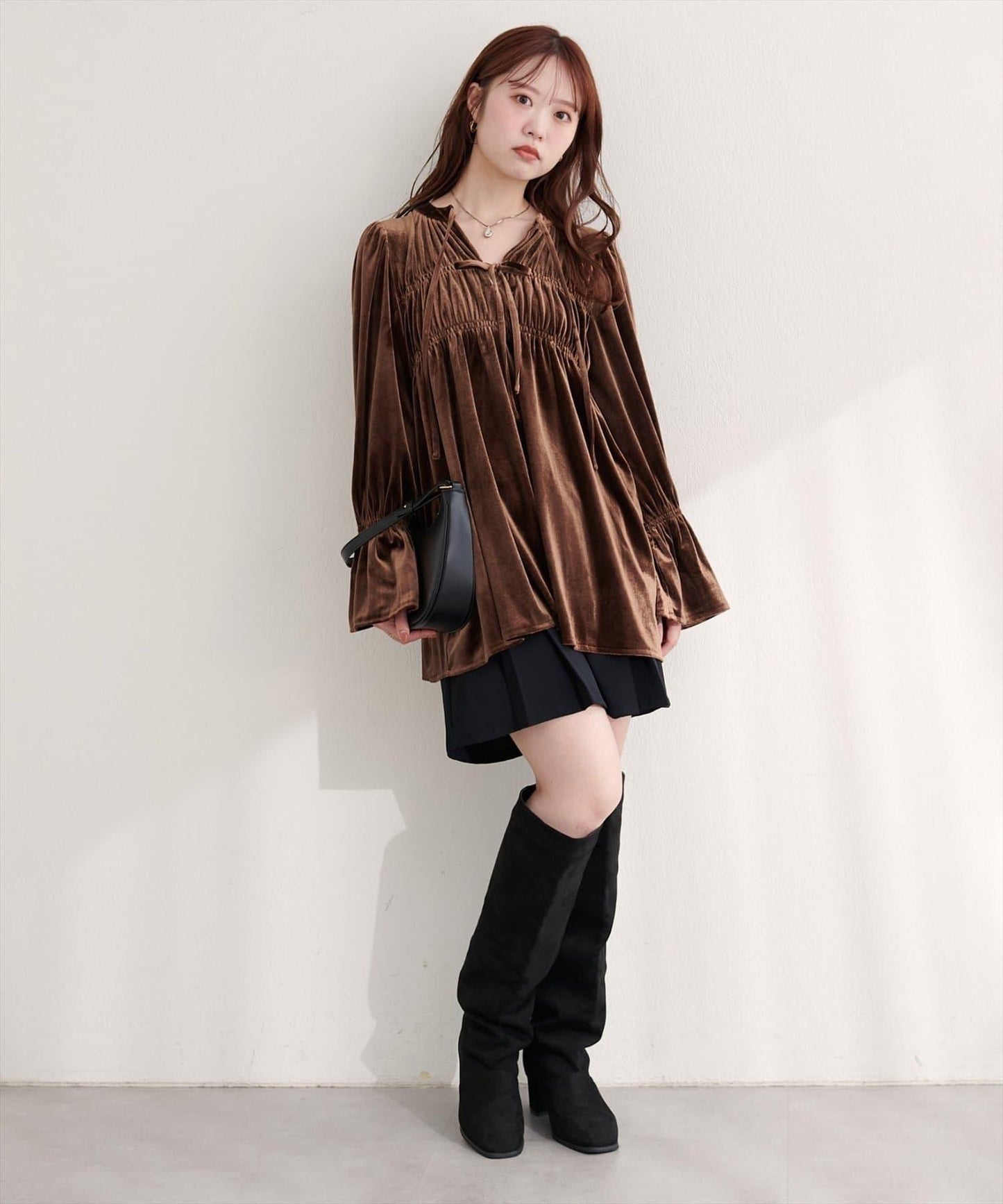 【natural couture】【canami】2WAY蝴蝶結天鵝絨襯衫