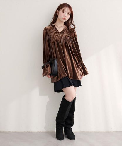 【natural couture】【canami】2WAY蝴蝶結天鵝絨襯衫