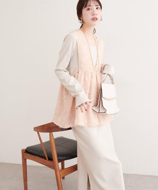 花卉提花背心×亮片連衣裙套裝