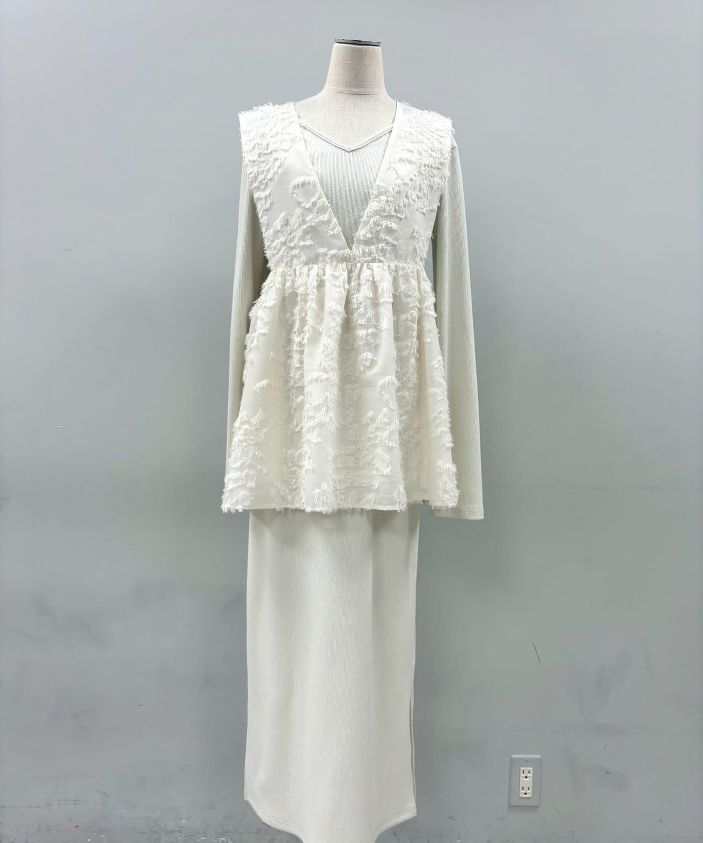 花卉提花背心×亮片連衣裙套裝