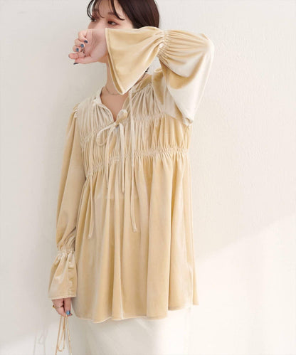 【natural couture】【canami】2WAY蝴蝶結天鵝絨襯衫