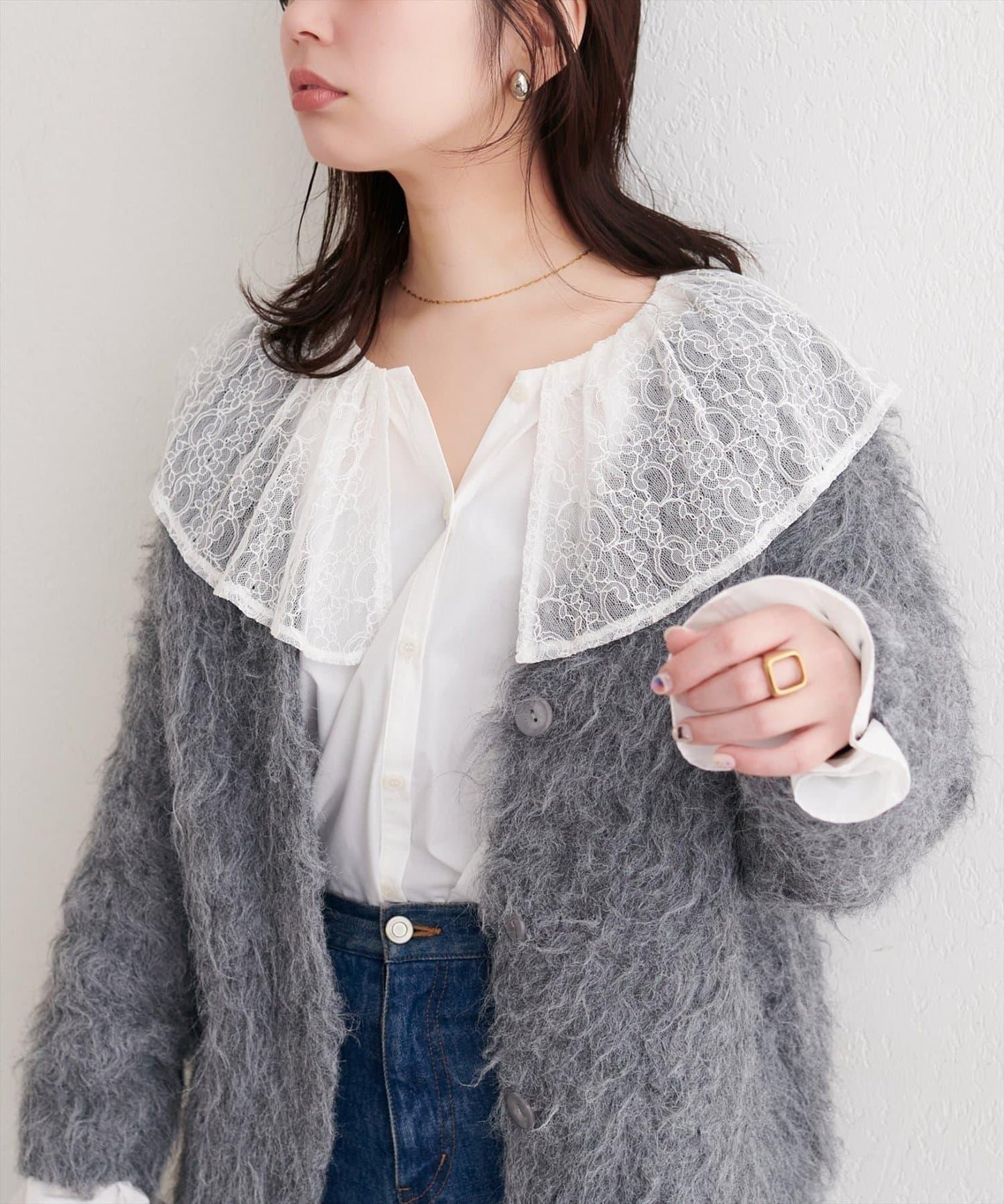 【natural couture】蕾絲斗篷領襯衫