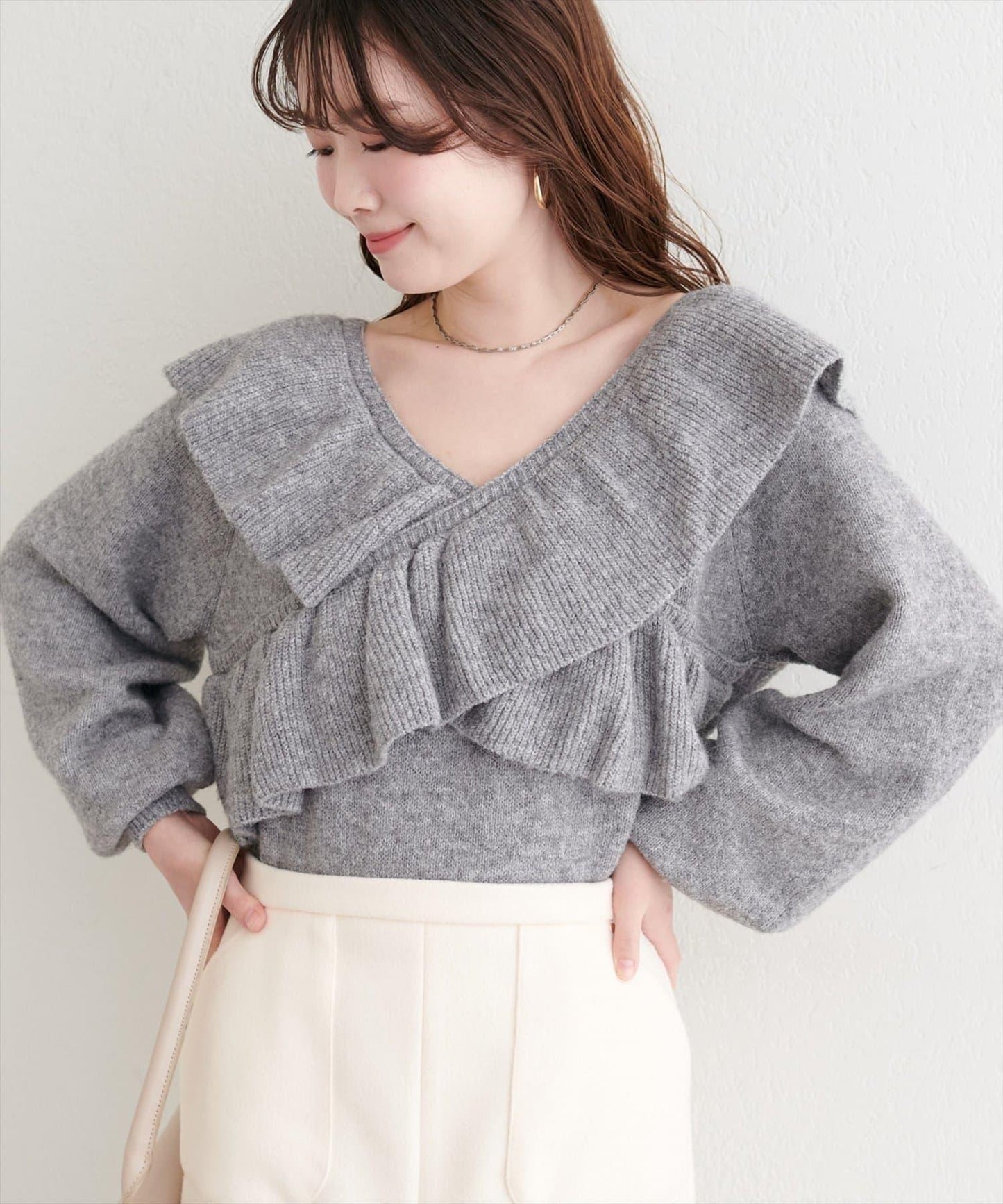 【natural couture】交叉荷葉邊針織衫