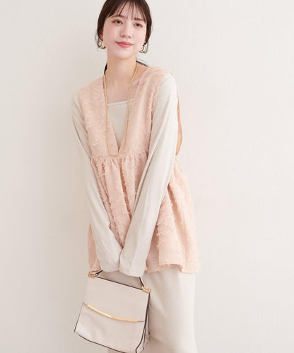 花卉提花背心×亮片連衣裙套裝