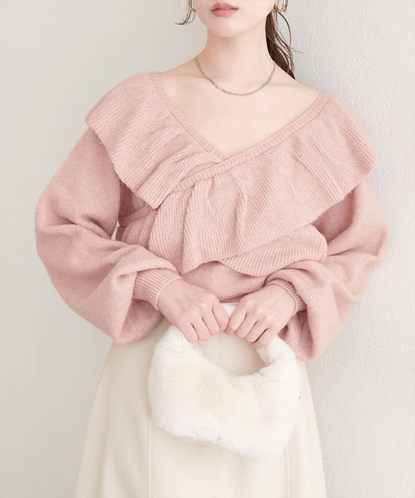 【natural couture】交叉荷葉邊針織衫