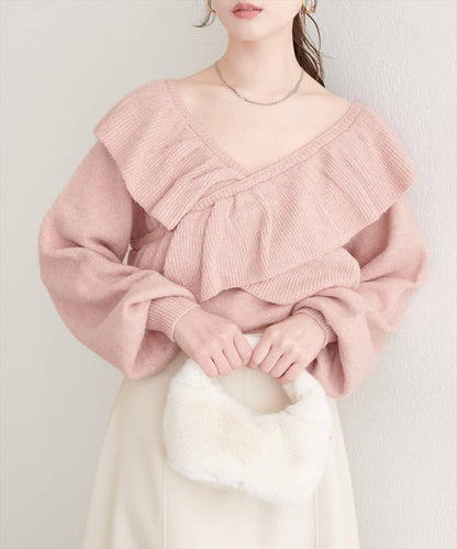 【natural couture】交叉荷葉邊針織衫