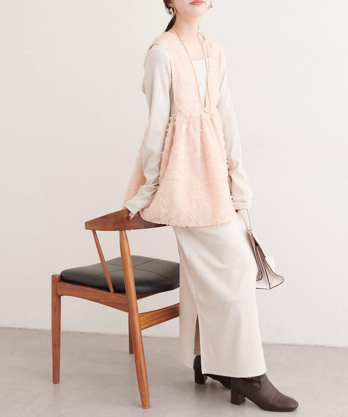 花卉提花背心×亮片連衣裙套裝