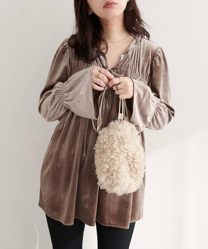 【natural couture】【canami】2WAY蝴蝶結天鵝絨襯衫