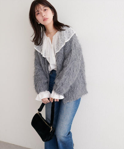 【natural couture】蕾絲斗篷領襯衫