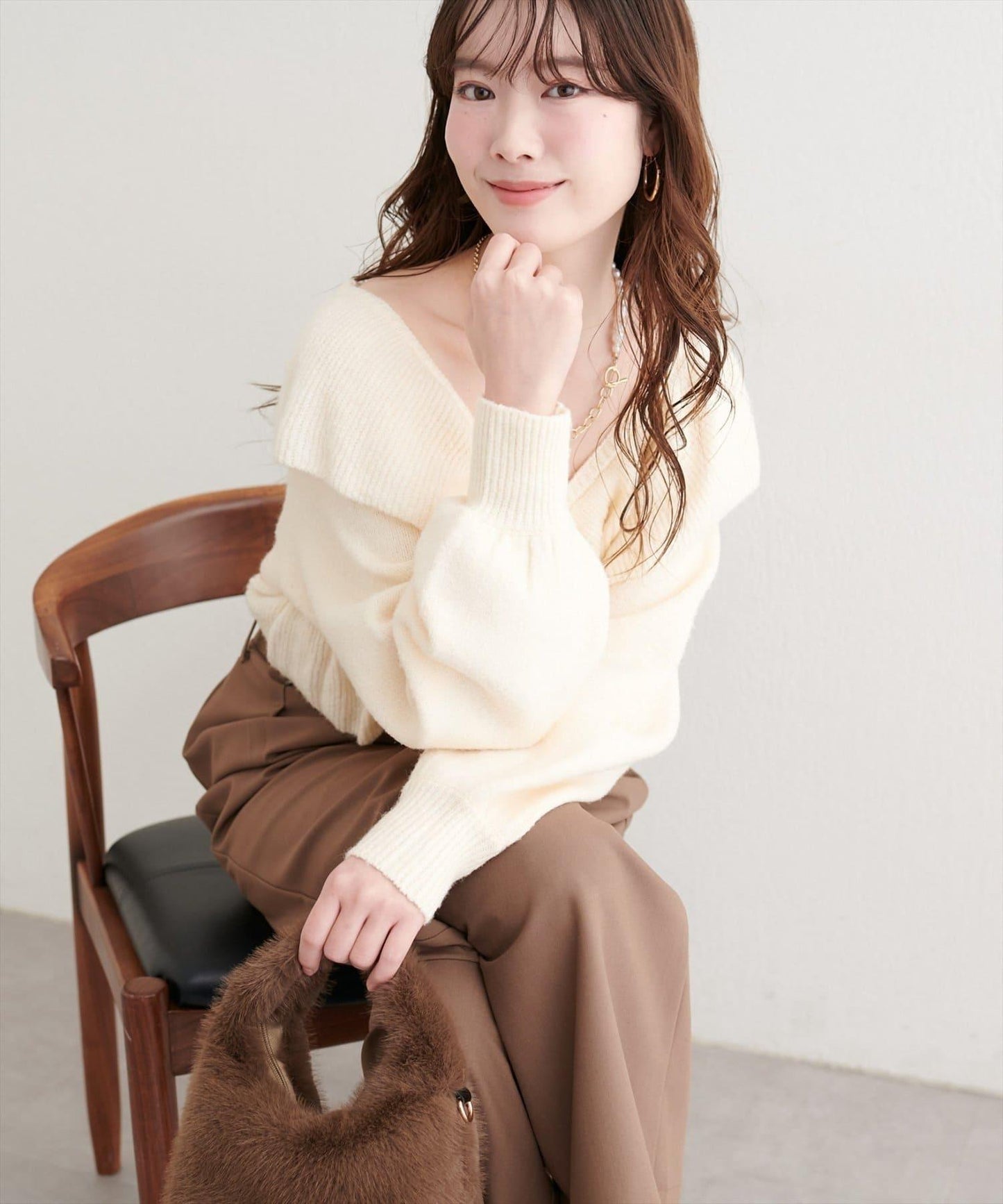 【natural couture】交叉荷葉邊針織衫