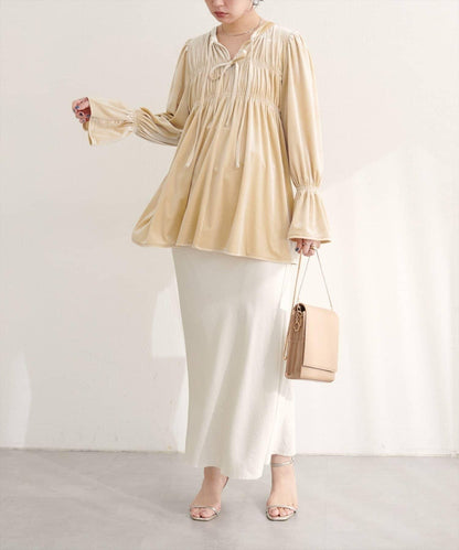 【natural couture】【canami】2WAY蝴蝶結天鵝絨襯衫