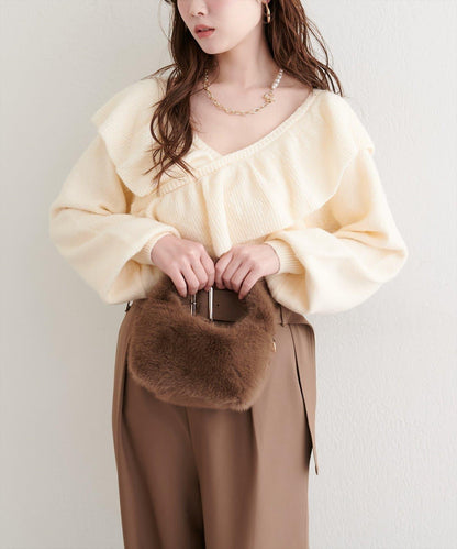 【natural couture】交叉荷葉邊針織衫