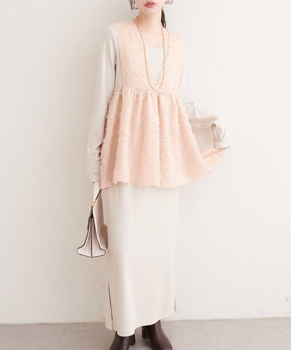 花卉提花背心×亮片連衣裙套裝