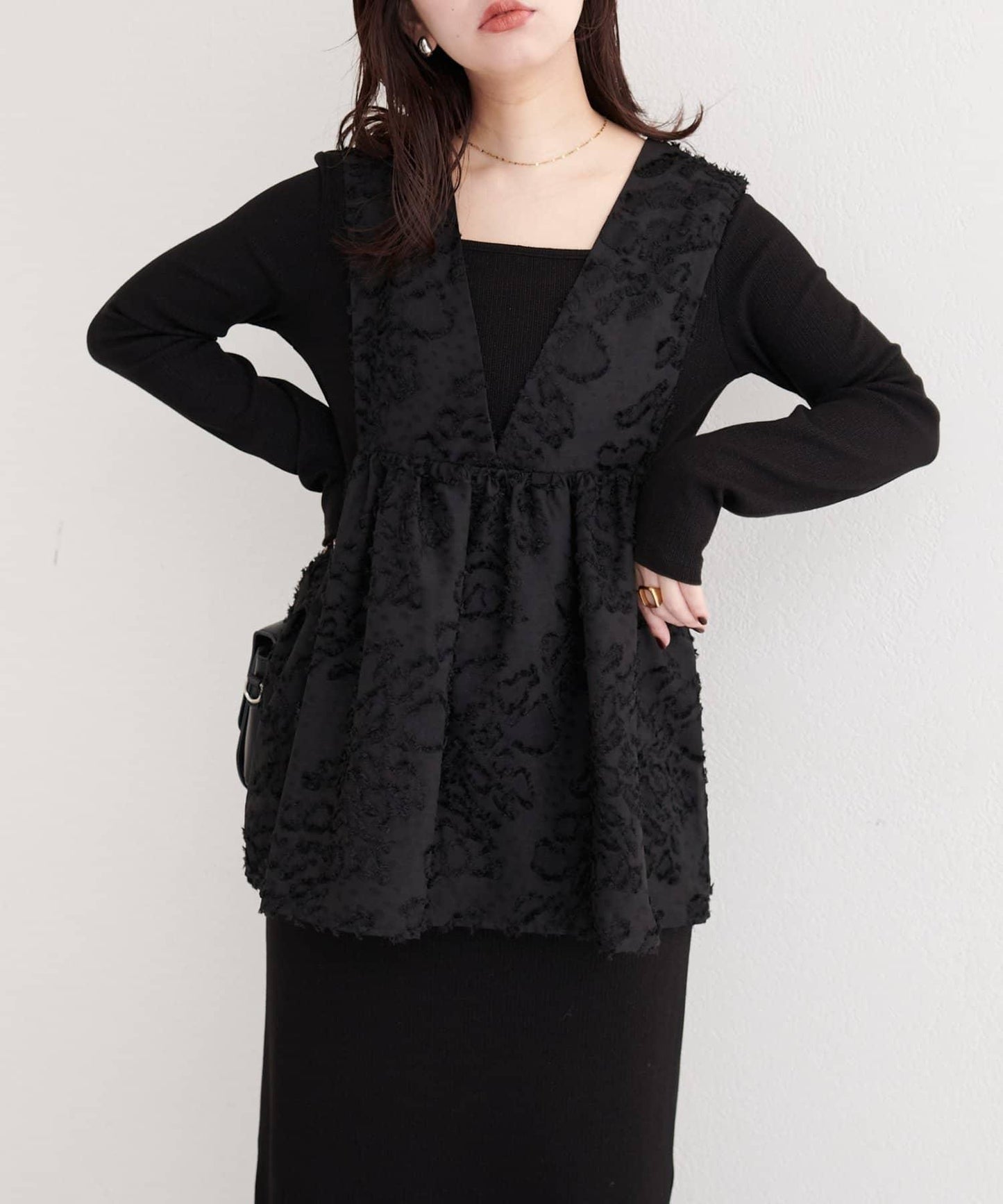 花卉提花背心×亮片連衣裙套裝