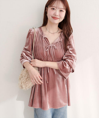 【natural couture】【canami】2WAY蝴蝶結天鵝絨襯衫