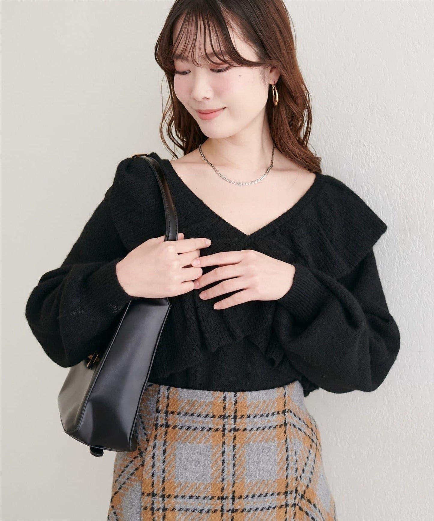 【natural couture】交叉荷葉邊針織衫