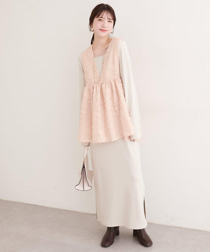 花卉提花背心×亮片連衣裙套裝