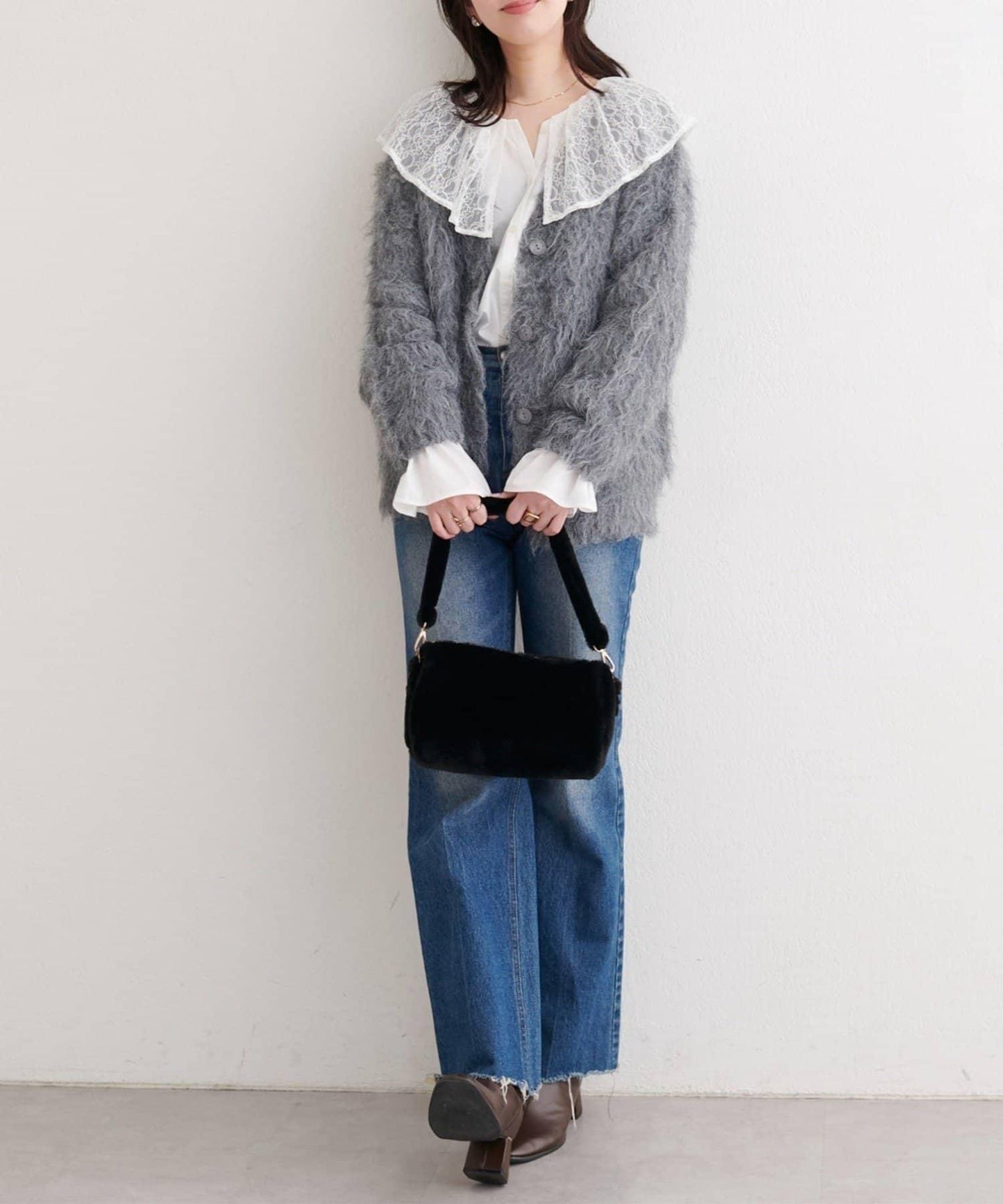 【natural couture】蕾絲斗篷領襯衫