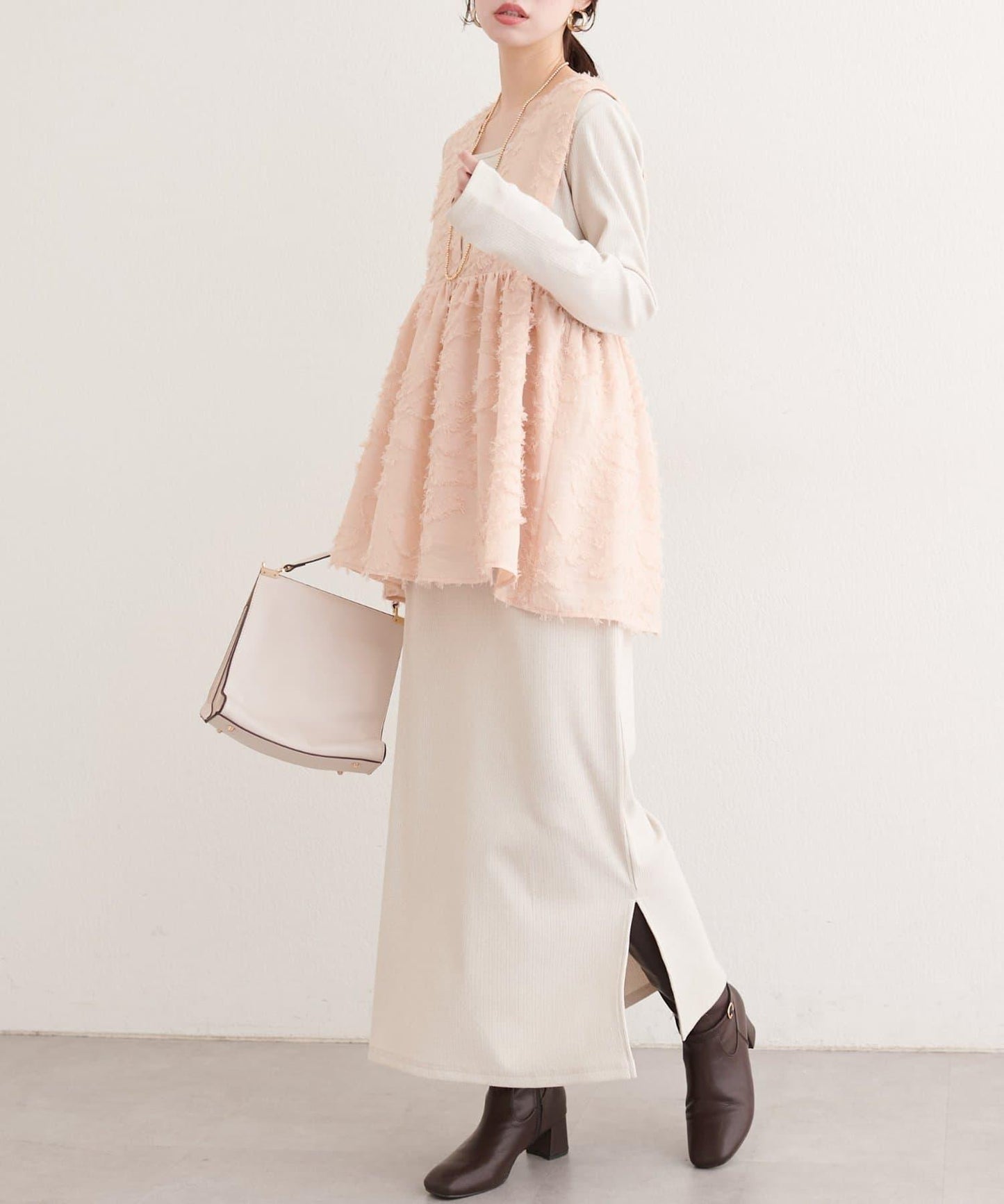 花卉提花背心×亮片連衣裙套裝