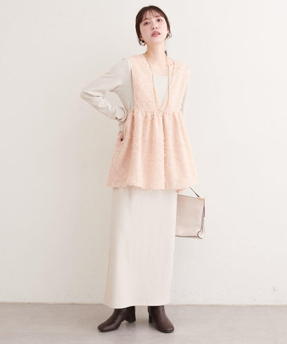 花卉提花背心×亮片連衣裙套裝