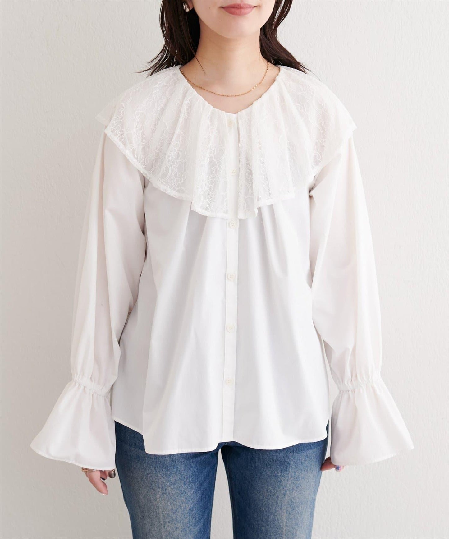 【natural couture】蕾絲斗篷領襯衫