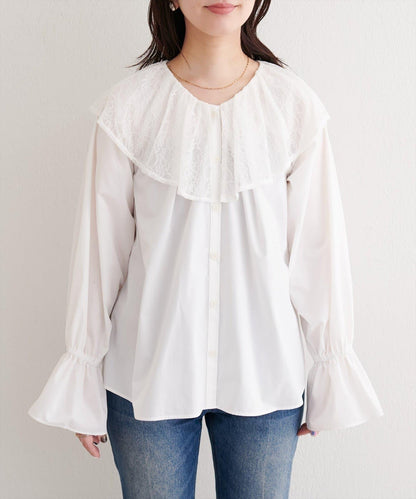 【natural couture】蕾絲斗篷領襯衫