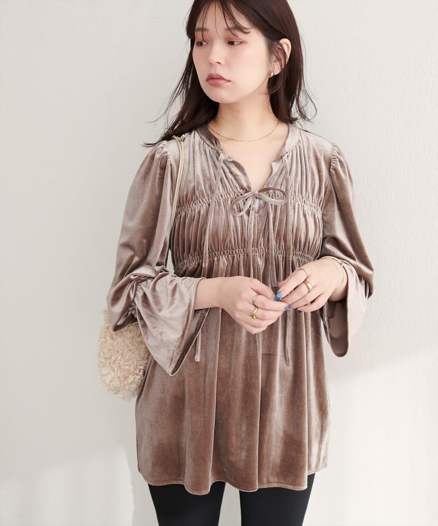 【natural couture】【canami】2WAY蝴蝶結天鵝絨襯衫