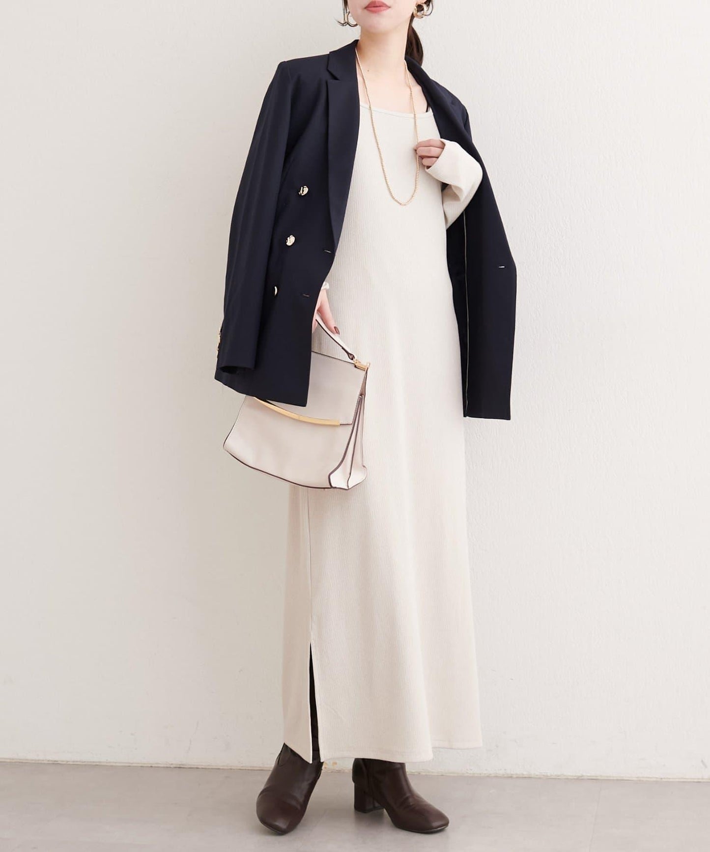 花卉提花背心×亮片連衣裙套裝