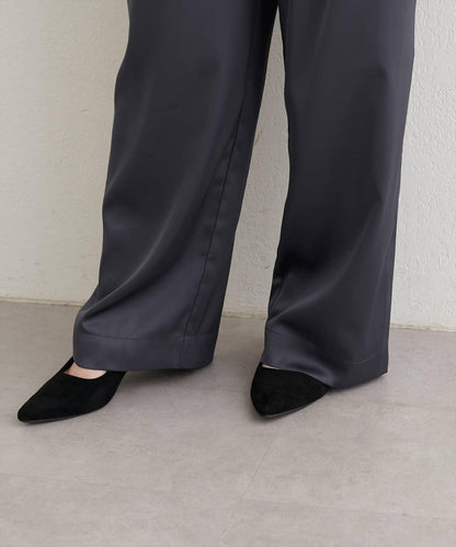 【natural couture】褶皺緞面長褲