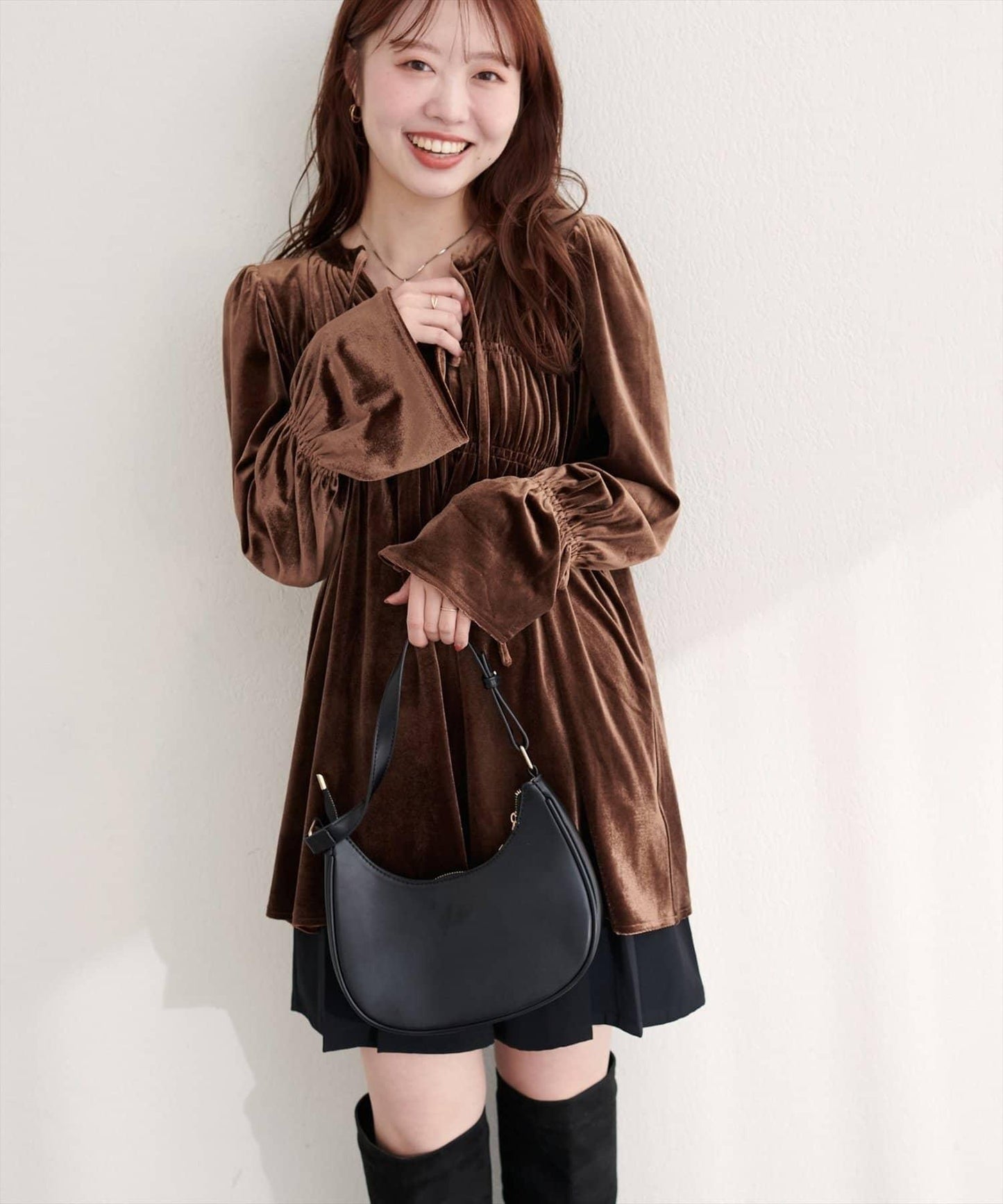 【natural couture】【canami】2WAY蝴蝶結天鵝絨襯衫