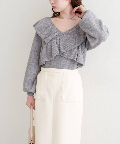 【natural couture】交叉荷葉邊針織衫