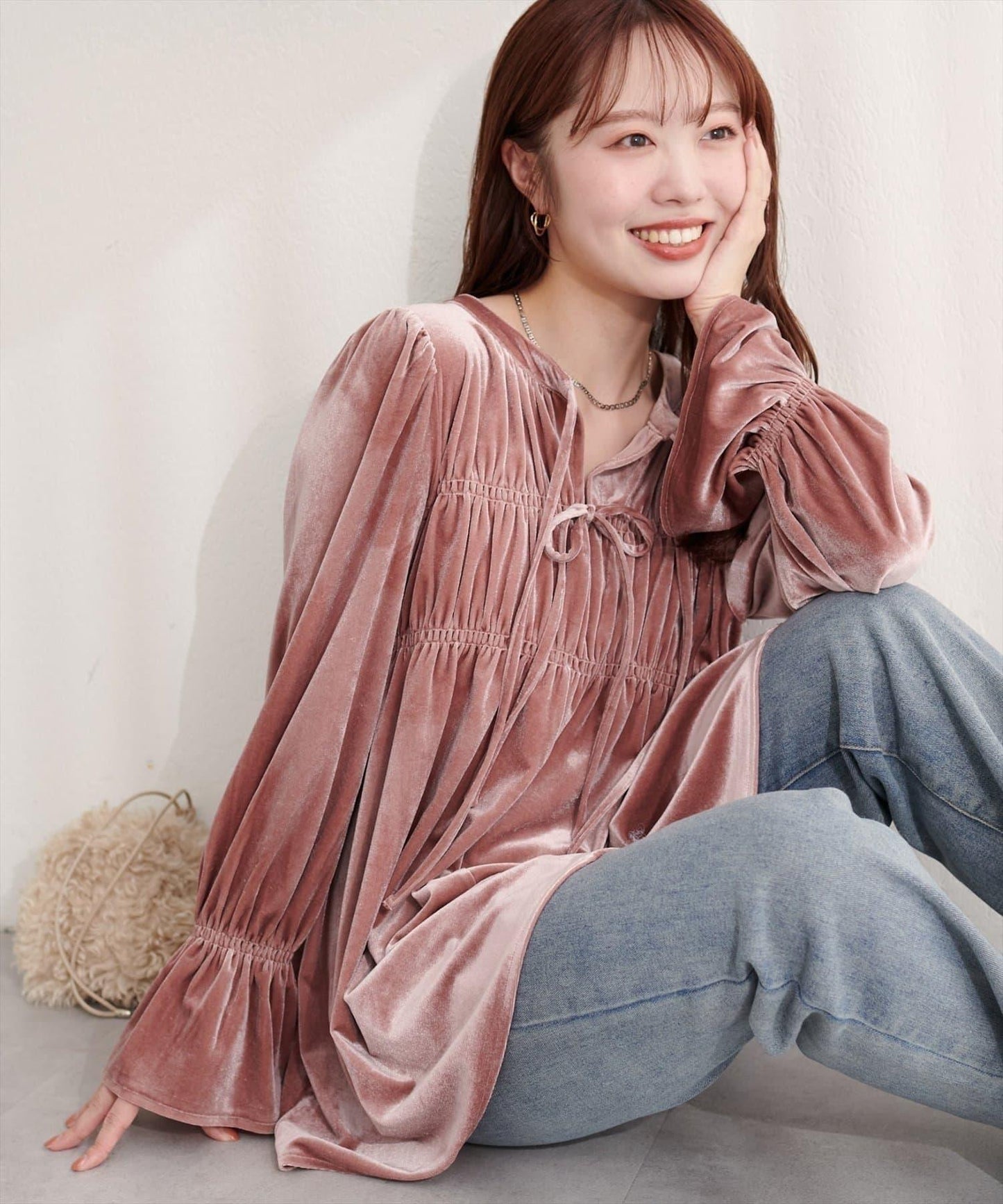 【natural couture】【canami】2WAY蝴蝶結天鵝絨襯衫