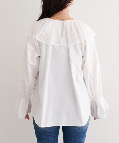 【natural couture】蕾絲斗篷領襯衫