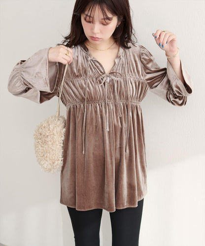 【natural couture】【canami】2WAY蝴蝶結天鵝絨襯衫