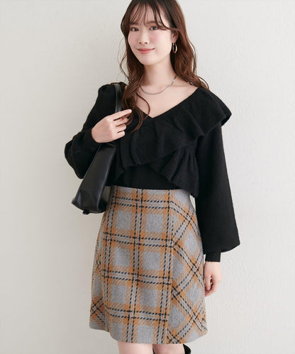 【natural couture】交叉荷葉邊針織衫